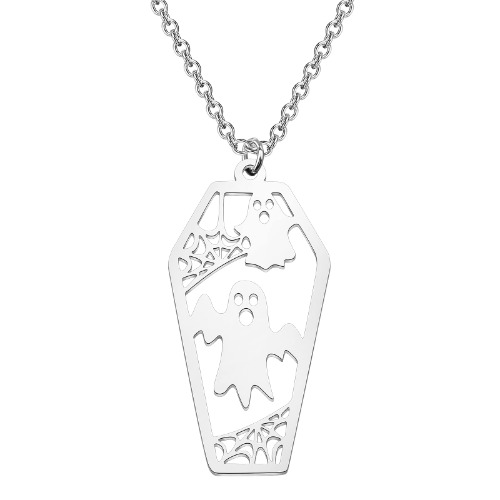 Stainless Steel Ghost Coffin Charm Pendant Necklace Spooky Halloween Charms Halloween Jewelry - Ghost Coffin N2 CA
