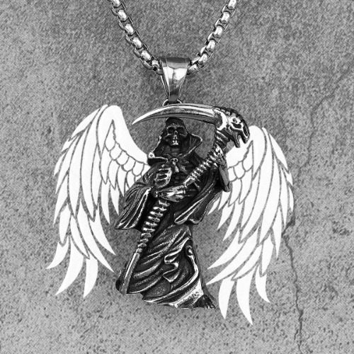 Grim Reaper Scythe Skull Stainless Steel Necklace - N544-Grim Reaper / 60cm