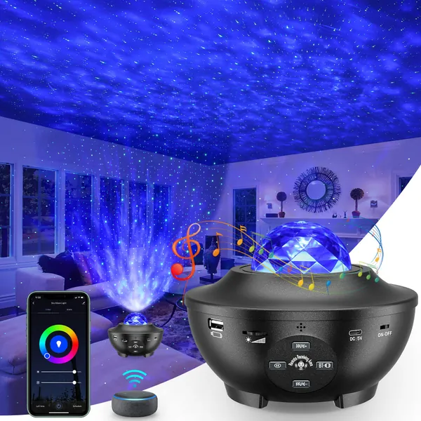 Star Projector, 4 in 1 Smart Galaxy Light Projector Works with Alexa, Google Assistant, Multiple Colors Phone App Remote Control, Night Light Projector with Bluetooth Speaker for Kid Adult Bedroom