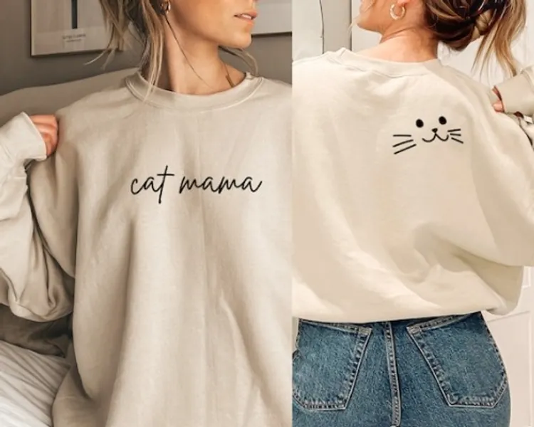 Cat Mama Sweatshirt Cat Mom Shirt Gift for Cat Lovers Back | Etsy