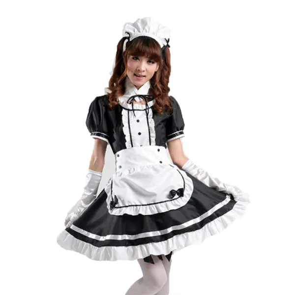 fjnannan Women Anime Maid Dress Adult French Apron Fancy Cosplay Short Sleeve Outfit - Black Small