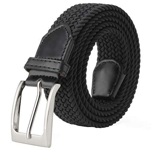 Fairwin Elastic Braided Belt, 1.3'' Stretch Belt, Fabric Woven Belt for Men and Women - Black - M: waist 32"-35"