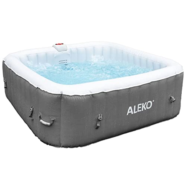 ALEKO 265 Gallon Water Capacity 6 Person Square Inflatable High Powered Bubble Jetted Hot Tub Spa with Fitted Cover and 3 Filter Cartridges, Gray HTISQ6GYGUD - 265 Gallon - 6 Person (Square) - Gray