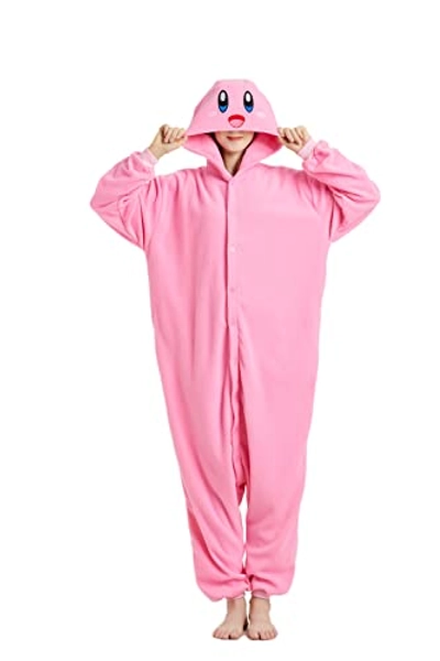 Mosbowone Unisex Adult Onesie Cartoon Kirby One-Piece Pajamas Women Costumes Animal Cosplay Jumpsuit - X-Large