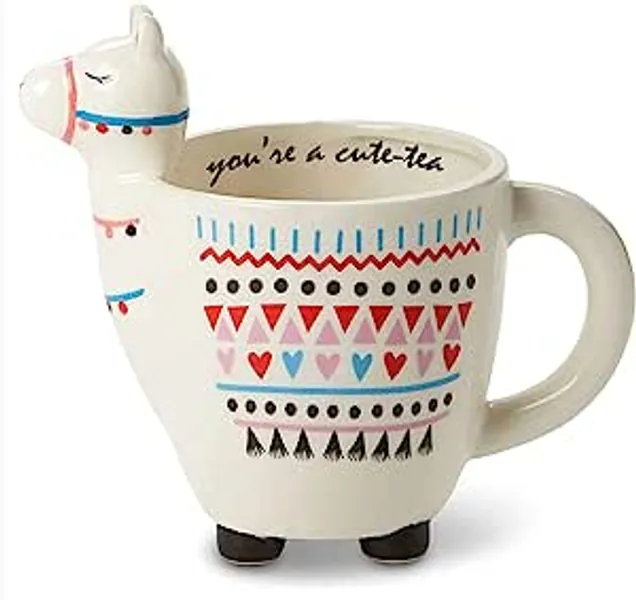 White Ceramic Coffee or Tea Mugs: Tri-Coastal Design "You're A Cute-Tea" Llama Coffee Mug with Hand Printed Designs and Printed Saying - 18.6 Fluid Ounce Large, Cute Handmade Cup