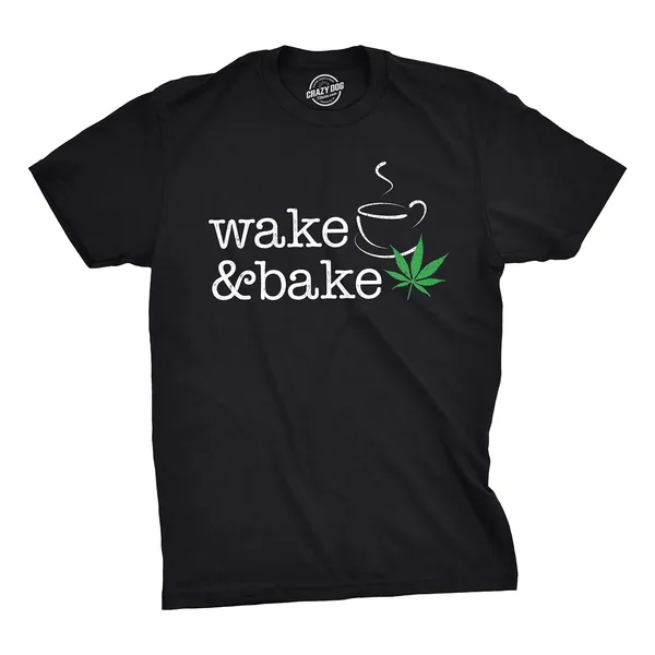 Mens Wake and Bake Tshirt Funny Morning Marijuana Legalization Tee for Guys