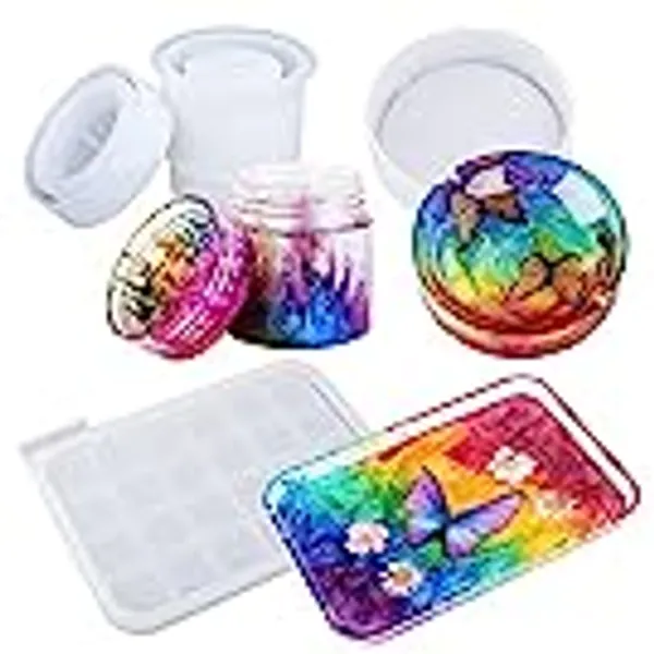 LET'S RESIN Resin Mold Silicone Kit with Resin Rolling Tray Mold, Ashtray Resin Mold, Resin Jar Mold with Lid, Silicone Resin Molds for Casting Resin ,Epoxy Resin,DIY Storage Container