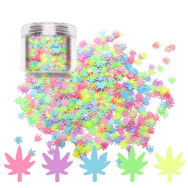 Laza Leaves Chunky Glitter Flakes Nail Art Sequin Pot Weed Leaf Shine Shaped Colorful Iridescent Sparkle for DIY Craft Decoration Festival Party - Colorful Leaf