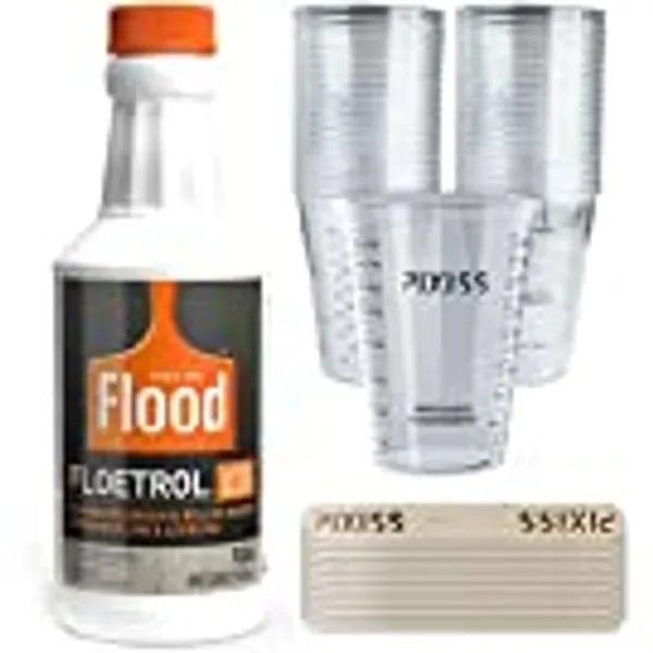 Floetrol for Acrylic Paint Pouring Medium Additive, White Paint Pouring Supplies, 20 Disposable Paint Mixing Cups, 20x Pixiss Wood Paint Mixing Sticks