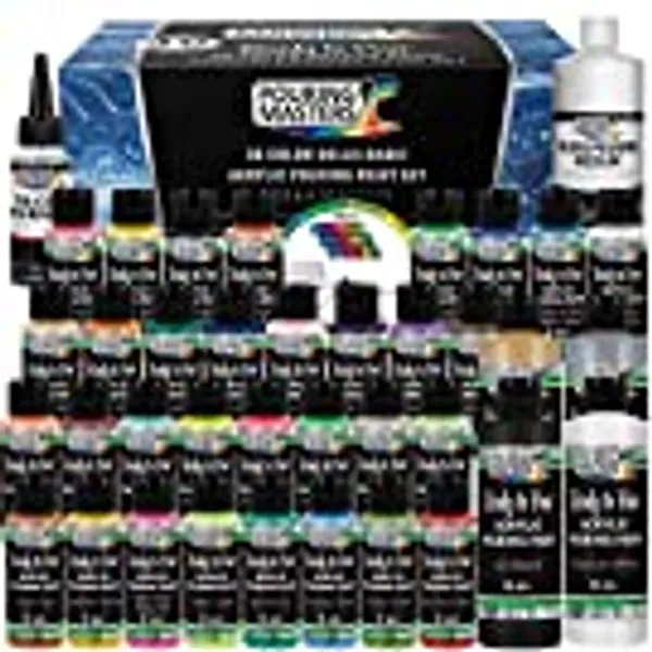 U.S. Art Supply Pouring Masters 36-Color Ready to Pour Acrylic Pouring Paint Set with Silicone Oil & Gloss Medium - Premium Pre-Mixed High Flow 2-Ounce & 8-Ounce Bottles - For Canvas, Wood, Paper, Crafts, Tile