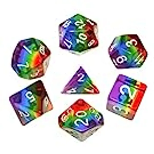 HD Polyhedral DND Dice Set RPG Rainbow Dice for Dungeons and Dragons(D&D) Role Playing Game,MTG,Pathfinder,Table Game,Math Games Dice Set with Dice Pouch