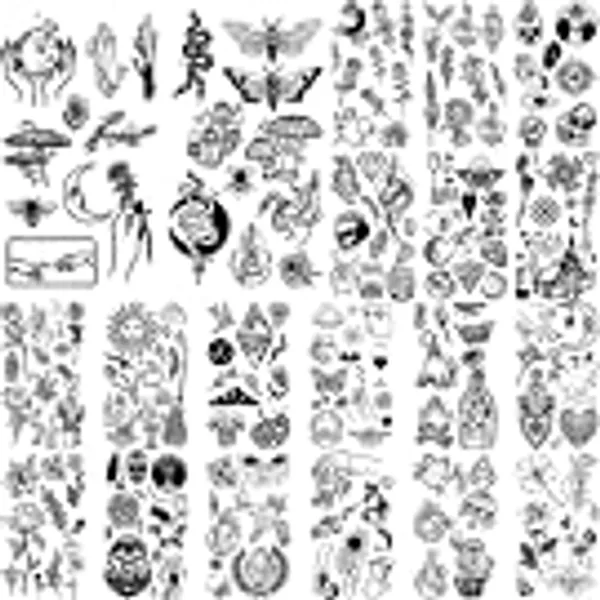 20 Sheets Black Tiny Temporary Tattoo, Hands Face Tattoo Sticker for Men Women, Flower Space Moon Snake Designs Body Art on Arm Neck Shoulder Clavicle Waterproof