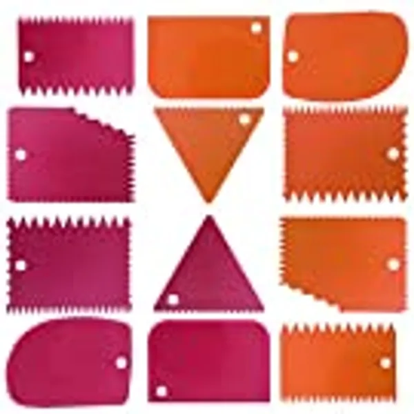 Cake Scraper Smoother Tool Set, DaKuan 12 pcs Cake Smoothing Cutter Plate Tool Combo, Cake Icing Scrapper Cake Edge Decorating Tool.