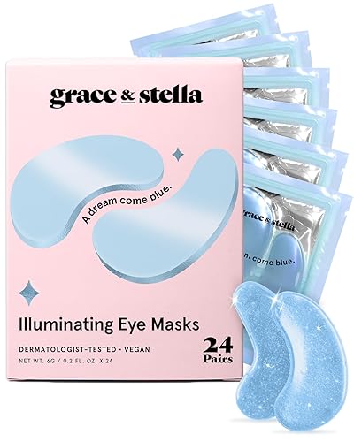 grace & stella Award Winning Under Eye Mask Reduce Dark Circles, Puffy Eyes, Undereye Bags, Wrinkles, Gel Under Eye Patches, Birthday Gifts for Women - Vegan Cruelty-Free Self Care (24 Pairs, Blue) - Blue (24 Pairs)