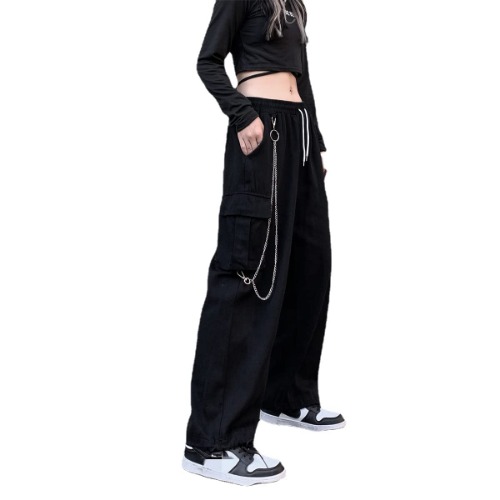 Women Joggers Goth Y2K Baggy Loose Pants Outdoor Cargo Pants Punk Streetwear - Large - Black