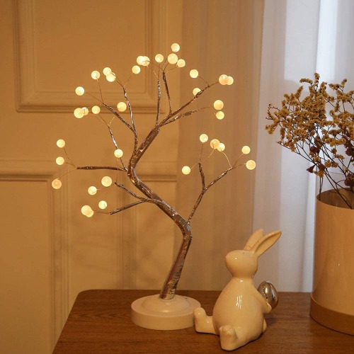 Bonsai Tree Light 108 LED Warm White Shimmer Gold Branches Battery and USB Operated (Pearl-Warm White Glow Gold Branch) - Pearl-gold Branch