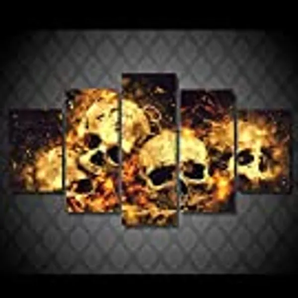Moderne 5 Panel Flamme Skull For Living Room Wall Art Pictures HD Printed -Frame_200*100cm