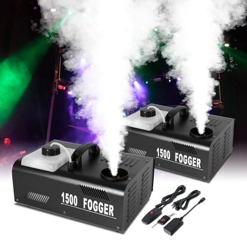 TCFUNDY 1500W Fog Machine 2PCS Vertical Smoke Machine Stage Fogger with Remote control for Halloween Wedding Disco Club Christmas Party DJ Performance - Vertical Spray, 2 Pack