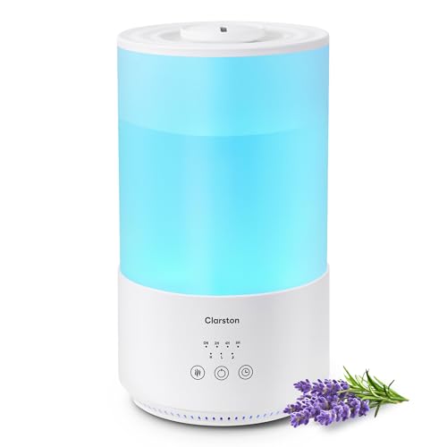 Clarston Humidifiers for Bedroom, 4L Cool Mist Humidifier with Essential Oils Diffuser and Nightlight, Top Fill Humidifiers for Home Large Room, Timer, Auto Shut-off, 40H Runtime - Medium