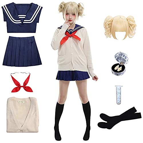 Himiko Toga Cosplay Outfit Halloween Anime Uniform Sailor JK Costumes Dress Set - 8pcs Set - Large