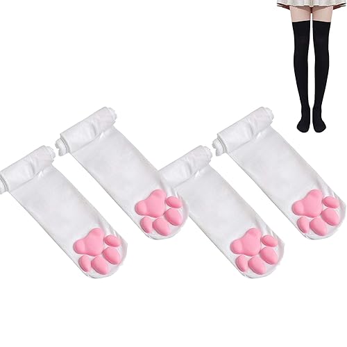 Xiuumcakee Cat Paw Thigh High Socks, Cat's Paw Stockings, Women's Knee-High Socks, Casual Compression Stockings for Women - White*2