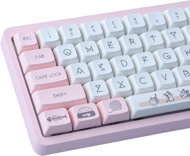 Wunzkii PBT Keycaps 133 Keys Pink Cat Keycaps Dye-Sublimation XDA Profile Custom Keycaps Cute Keycaps for Cherry Gateron MX Switches Mechanical Keyboards - Pink Cat
