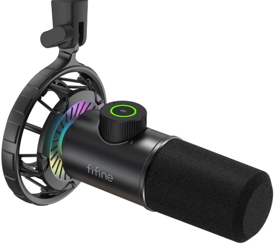 FIFINE USB Microphone Gaming, RGB Dynamiques Microphone pour PC, Bouton de Silence & 3,5mm Prise Casque, Plug and Play Microphone Cardioïde pour Diffusion en Continu, Podcasting, Youtube - K658