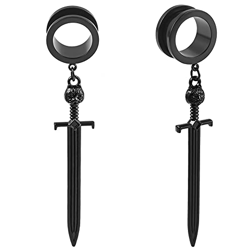 Vankula Écarteur Oreilles Pendentif Plug Tunnels double Évasé Jauges en Acier Inoxydable étirement extenseur Piercing 6mm à 25mm - 10mm(00G) - Noir