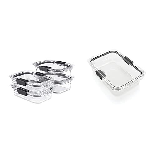 Rubbermaid 8-Piece Brilliance Glass Food Storage Containers, Clear/Grey & Brilliance Food Storage Container, Large, 9.6 Cup, Clear 1991158 - 8-Piece Set - Set + Container, Large