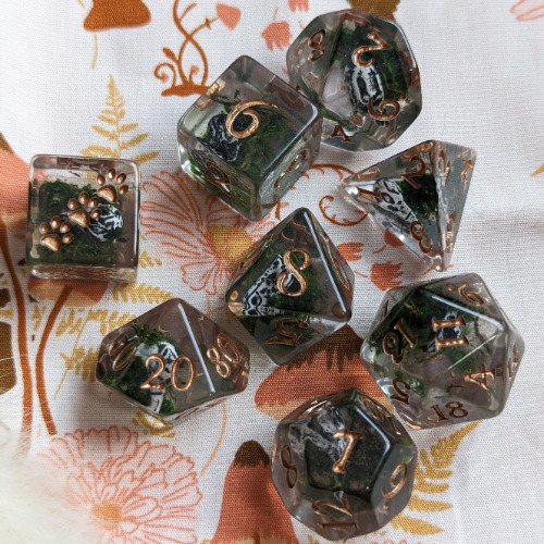 Runed Raven Skull and Moss 7 piece DND dice set | Default Title
