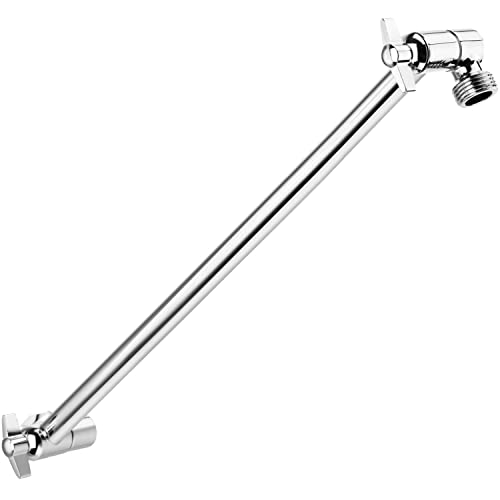 15 Inch Extra Long Adjustable Shower Head Extension Arm With Locking Set Screw, Singing Rain Solid Brass Chrome Finish Angle Height Adjustable, Easy To Install, G1/2 Universal Connector Compatible - 15 inch - Chrome