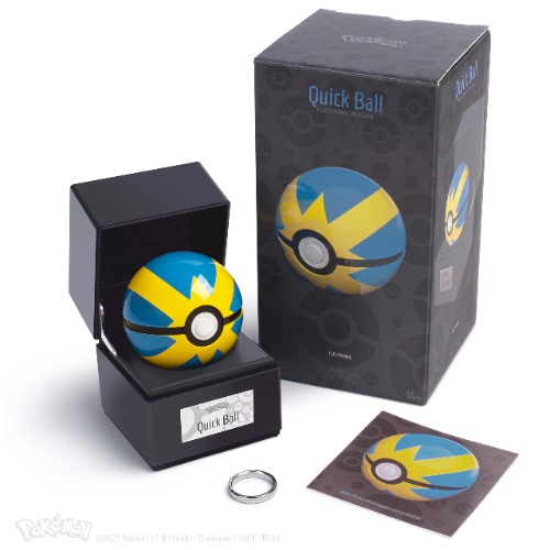 Quick Ball Authentic Die-Cast Replica Pokemon Collectible- Realistic Electronic Sounds and Lights- Includes Poke Ball, Lit Display Case, Auth Hologram by The Wand Company- Officially Licensed Pokeball