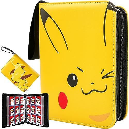 JIFTOK Card Binder for Pokemon Cards, 9-Pocket Portable Card Collector Album Holder Book Fits 720 Cards with 40 Removable Sleeves, Trading Card Binder Display Storage Carrying Case for TCG - Pika - Yellow-720 cards