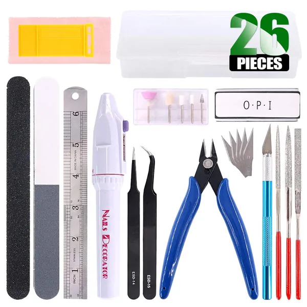 Keadic 24Pcs Gundam Model Basic Tools Set Hobby Building Tools Kit with a Plastic Case for Professional Gundam Model Building, Repairing and Fixing