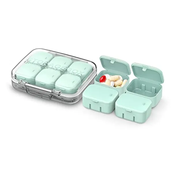 Elvesoar Combined Pill Organizer, 10 Compartments Portable Vitamins Case, Travel Medicine Box Daily Pill Case to Hold Medicine, Cod Liver Oil(Green)