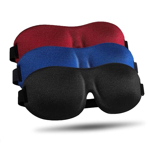 LKY DIGITAL Sleep Mask for Side Sleeper 3 Pack, Blackout 3D Eye Mask for Sleeping, Night Blindfold for Men Women - Black & Blue & Red