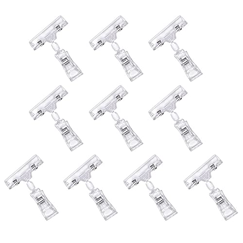 10PCS Plastic Merchandise Sign Clip Rotatable Pop Clip-on Holder Stand Clear Price Display Holders Double Sided Tag Clip for Shoping Mall Store Exhibition Market Home