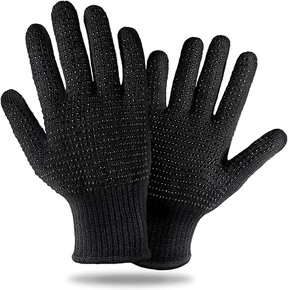 Teenitor Heat Resistant Glove With Silicone Bumps For Hair Iron Tool, New Upgraded Professional Heat Glove Mitts For Hot Hair Styling Curling Iron Wand Flat Iron Hair Straightener , Universal Fit Size - Black