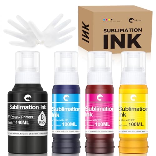 Hiipoo Sublimation Ink for Inkjet Printer ET-2720 ET-2760 ET-2800 ET-2803 ET-2830 ET-3760 ET-4700 ET-7710 ET-7720 ET-15000 Heat Press Transfer on T-Shirt Mug Mask,Pink - 1BK/1C/1Y/1M