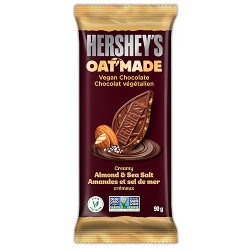 Hershey’s Oat Made Vegan Chocolate, Almond & Sea Salt, Non-GMO, Chocolate Candy Bar, Perfect for Sharing, 90g - Almond & Sea Salt - 1 Count (Pack of 1)