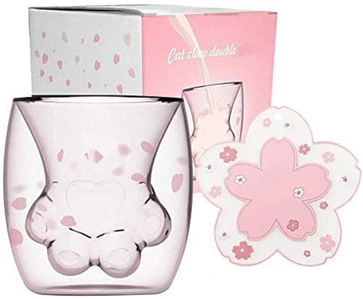 Mignon chat tasses chat patte tasse étincelles griffe verre Double paroi chat tasses à café chat pied lait verre Sakura tasse cadeau pour café thé