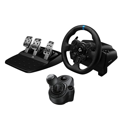 Logitech G923 Racing Wheel and Pedals, TRUEFORCE Force Feedback + Logitech G Driving Force Shifter - Real Leather, For PS5, PS4, PC, Mac - Black - Playstation|PC - Wheel Kit + H Shifter