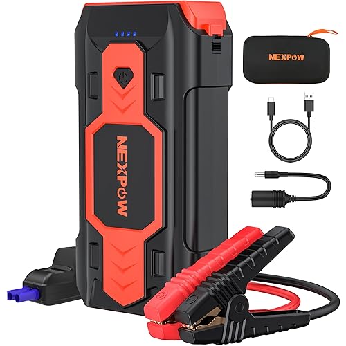 NEXPOW Battery Jump Starter 2500A Car Jump Starter (up to 8.0L Gas/8L Diesel Engines) 12V Car Battery Booster Pack with USB Quick Charge 3.0 and 4 LED Modes Red Blue Warning