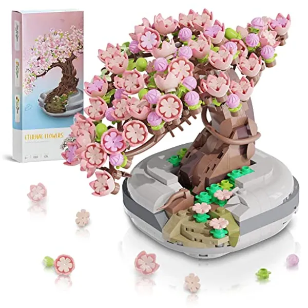 EasyAgo Mini Bricks Cherry Blossom Tree Building Set - Sakura Bonsai DIY Toy, Birthday Gift for Kids 6+ Years Old
