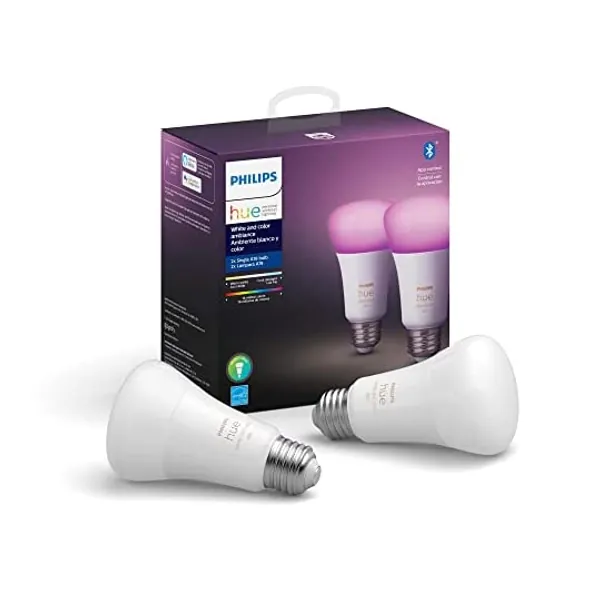 
                            Philips Hue White and Color Ambiance 2-Pack A19 LED Smart Bulb, Bluetooth & Zigbee compatible (Hue Hub Optional), Works with Alexa & Google Assistant – A Certified for Humans Device
                        