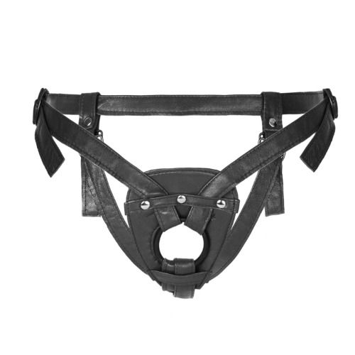 Leather 2-Strap Dildo Harness - Black / Small (10-12)