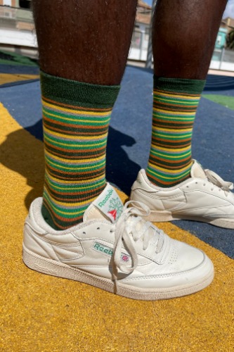 JoJo Socks: ORGANIC COTTON - Green/Rust Stripe