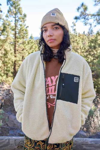 Harper Fleece Jacket: RECYCLED BOTTLES - Cream & Navy