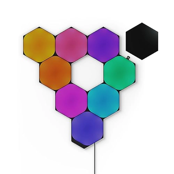 Nanoleaf Shapes WiFi and Thread Smart RGBW 16M+ Color LED Dimmable Gaming and Home Decor Wall Lights Smarter Kits (Black Hexagons Smarter Kit (9 Pack))