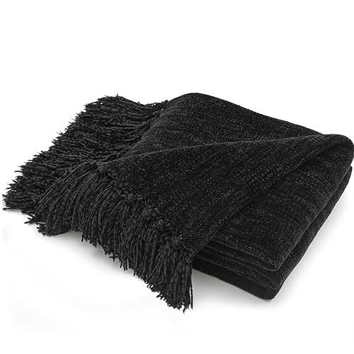 Cozy Chenille Throw Blanket with Fringe 